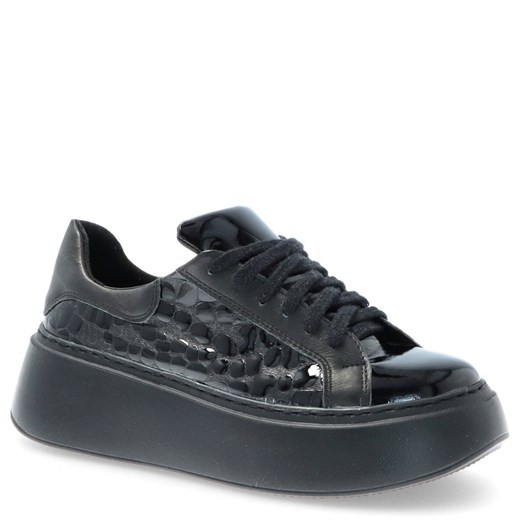 Skórzane sneakersy na grubej podeszwie  - TYMOTEO P1020 CZARNE ze sklepu Tymoteo.pl - sklep obuwniczy w kategorii Buty sportowe damskie - zdjęcie 178458327