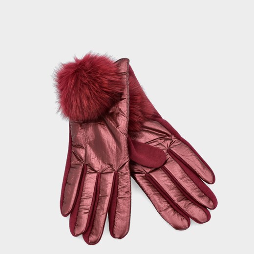 Rękawiczki damskie z futrzanym pomponem - TYMOTEO LOVE R01 BURGUND ze sklepu Tymoteo.pl - sklep obuwniczy w kategorii Rękawiczki damskie - zdjęcie 178462485