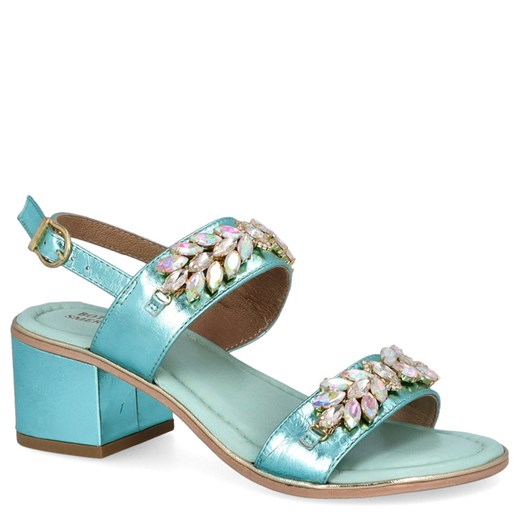 Eleganckie sandały ze skóry - BOTTEGA SMERALDA 3LN24C NIEBIESKIE ze sklepu Tymoteo.pl - sklep obuwniczy w kategorii Sandały damskie - zdjęcie 178462829