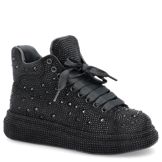 Błyszczące wysokie sneakersy damskie  - TYMOTEO LOVE 04 CZARNE ze sklepu Tymoteo.pl - sklep obuwniczy w kategorii Trampki damskie - zdjęcie 178471877