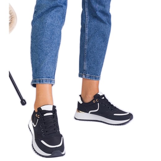 Czarne sneakersy damskie ze złotą wstawką ze sklepu ButyModne.pl w kategorii Buty sportowe damskie - zdjęcie 178475317
