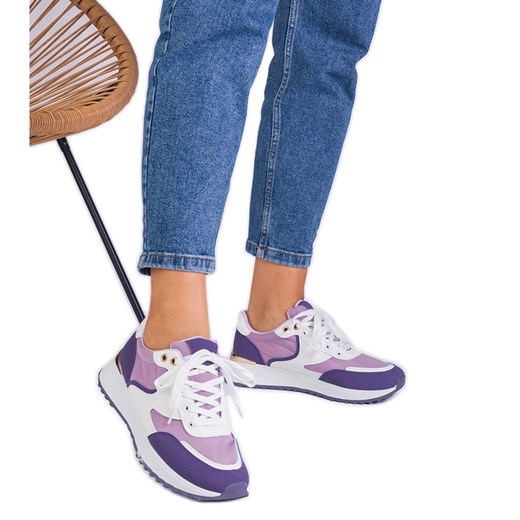 Fioletowe sneakersy damskie ze złotą wstawką ze sklepu ButyModne.pl w kategorii Buty sportowe damskie - zdjęcie 178475318