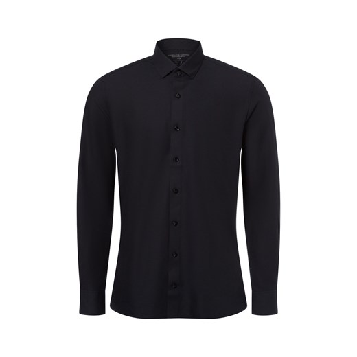 Finshley & Harding Koszula męska Mężczyźni Super Slim Fit Bawełna czarny jednolity ze sklepu vangraaf w kategorii Koszule męskie - zdjęcie 178480939