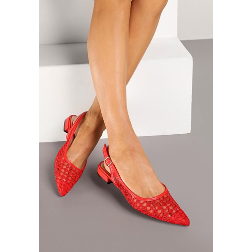 Czerwone Sandały Typu Slingback z Szydełkowym Zdobieniem Neonessa Renee 37 wyprzedaż renee.pl