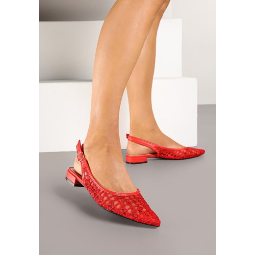 Czerwone Sandały Typu Slingback z Szydełkowym Zdobieniem Neonessa Renee 38 okazja renee.pl