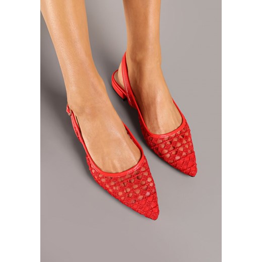 Czerwone Sandały Typu Slingback z Szydełkowym Zdobieniem Neonessa Renee 37 renee.pl okazja