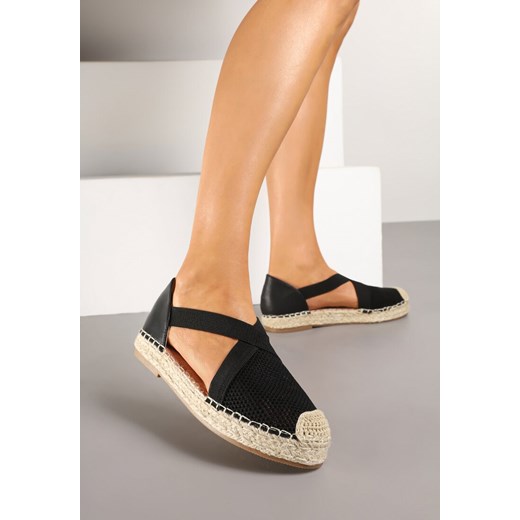 Czarne Plecione Espadryle z Ozdobnymi Paskami Morithia ze sklepu renee.pl w kategorii Espadryle damskie - zdjęcie 178482338