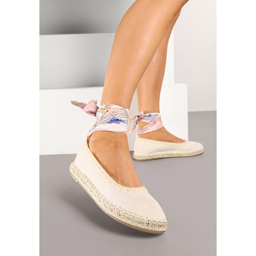 Beżowe Espadryle ze Wzorzystym Wiązaniem Przy Kostce Zdobione Plecionką Lortevia ze sklepu renee.pl w kategorii Espadryle damskie - zdjęcie 178482608
