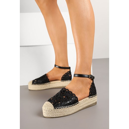 Czarne Ażurowe Espadryle na Platformie Eleanil ze sklepu renee.pl w kategorii Espadryle damskie - zdjęcie 178482956