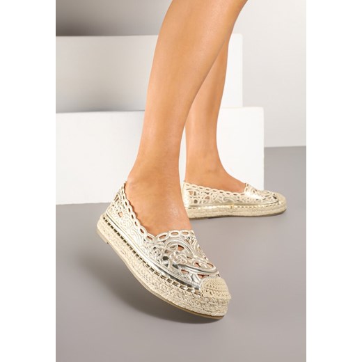 Złote Płaskie Espadryle z Ażurową Cholewką Elearwen ze sklepu renee.pl w kategorii Espadryle damskie - zdjęcie 178482998
