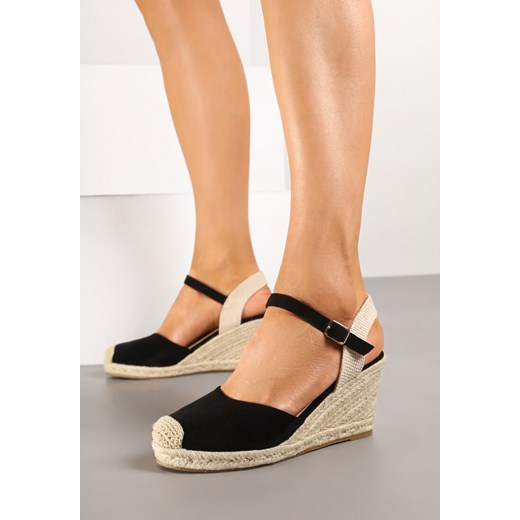 Espadryle damskie Renee letnie na koturnie eleganckie z klamrą
