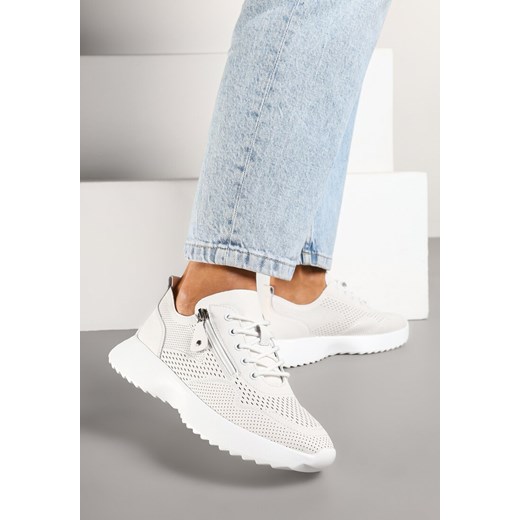 Białe Sneakersy Skórzane Ozdobione Suwakiem Ivelami ze sklepu renee.pl w kategorii Buty sportowe damskie - zdjęcie 178485626