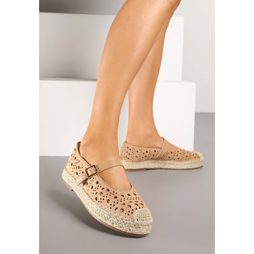 Brązowe Płaskie Espadryle z Plecionką i Ażurową Cholewką Aralithra ze sklepu renee.pl w kategorii Espadryle damskie - zdjęcie 178486676