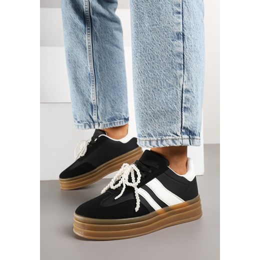 Czarne Sneakersy na Grubej Podeszwie z Ozdobnymi Odpinanymi Perłami Ajovia ze sklepu renee.pl w kategorii Buty sportowe damskie - zdjęcie 178488008