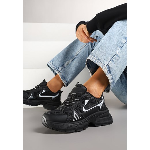Czarne Sneakersy na Profilowanej Podeszwie z Siateczkowymi Wstawkami Parinella ze sklepu renee.pl w kategorii Buty sportowe damskie - zdjęcie 178489745