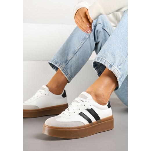 Biało-Czarne Klasyczne Sneakersy Tenisówki na Niskiej Platformie Denirla ze sklepu renee.pl w kategorii Buty sportowe damskie - zdjęcie 178489859