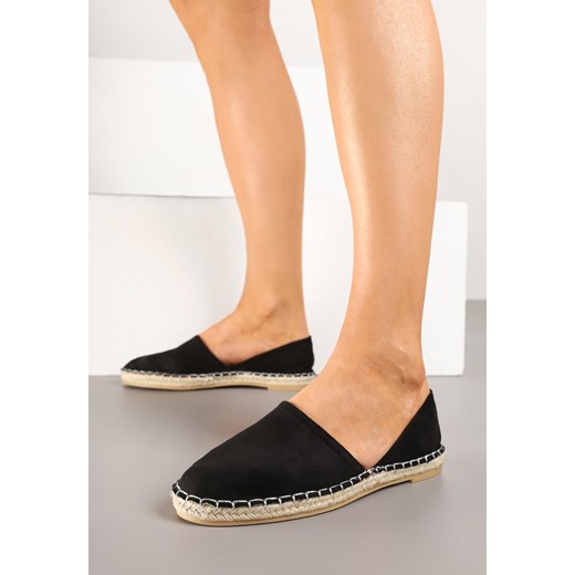 Czarne Espadryle  Ozdobione Wyciętą Cholewką i Plecionką Wommea ze sklepu renee.pl w kategorii Espadryle damskie - zdjęcie 178490627