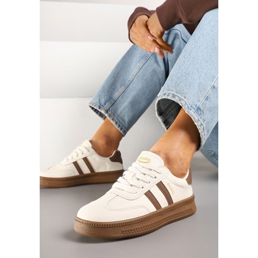 Beżowo-Brązowe Sneakersy Sportowe z Ozdobnymi Paskami i Przeszyciami Wenilan ze sklepu renee.pl w kategorii Buty sportowe damskie - zdjęcie 178490795