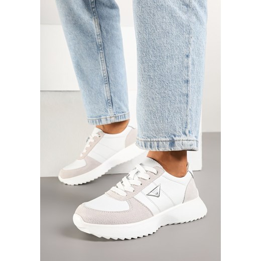 Białe Skórzane Sneakersy z Geometryczną Ozdobą Ireadia ze sklepu renee.pl w kategorii Buty sportowe damskie - zdjęcie 178490807