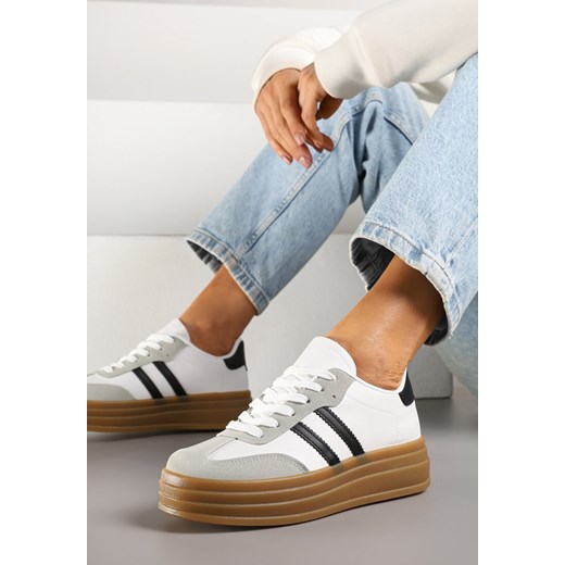 Biało-Czarne Sneakersy w Stylu Tenisówki z Paskami Hirnelia ze sklepu renee.pl w kategorii Buty sportowe damskie - zdjęcie 178490957