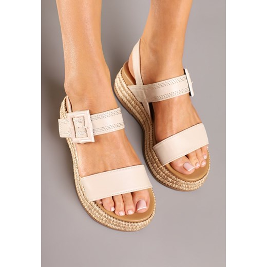Espadryle damskie Renee eleganckie z klamrą beżowe 