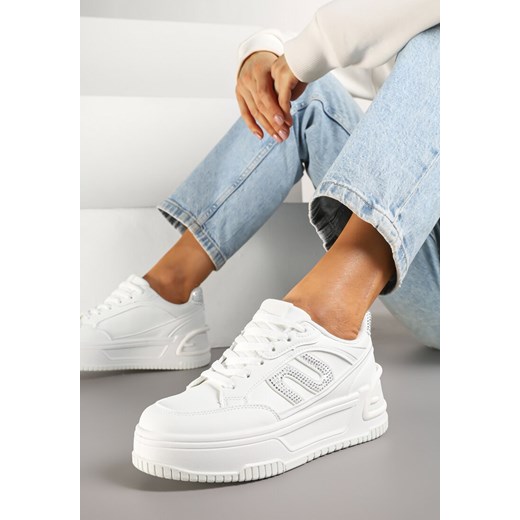 Białe Sneakersy na Platformie z Geometrycznym Motywem Zolsemi ze sklepu renee.pl w kategorii Buty sportowe damskie - zdjęcie 178492439