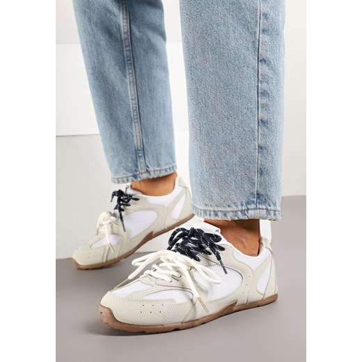Beżowo-Szare Sneakersy z Kontrastującymi Sznurówkami i Przeszyciami Nanlita ze sklepu renee.pl w kategorii Buty sportowe damskie - zdjęcie 178492745