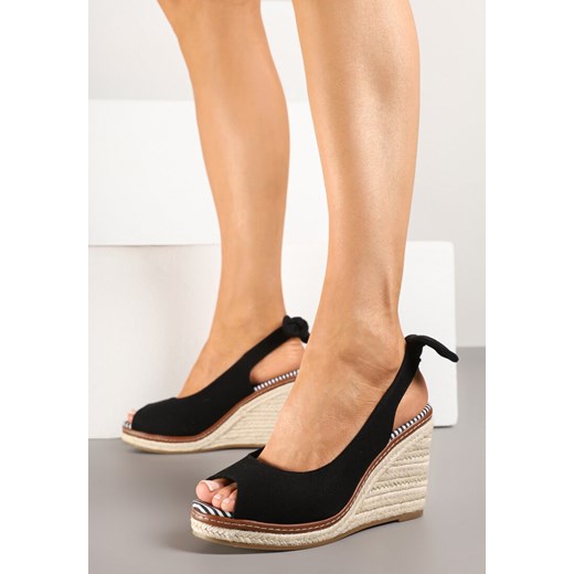 Renee espadryle damskie czarne tkaninowe letnie eleganckie z klamrą 