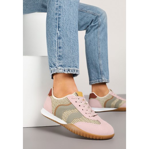 Różowo-Zielone Sneakersy z Geometrycznym Motywem i Plecionką Laniffia ze sklepu renee.pl w kategorii Buty sportowe damskie - zdjęcie 178493015