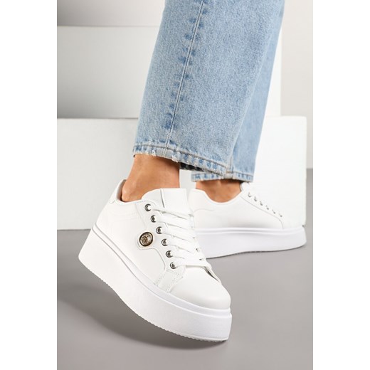 Białe Sneakersy na Grubej Podeszwie z Metalowym Detalem Aelippa ze sklepu renee.pl w kategorii Buty sportowe damskie - zdjęcie 178493039