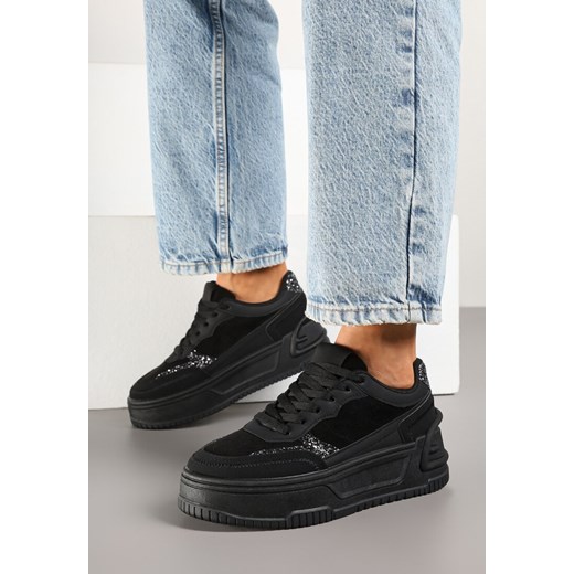 Czarne Sneakersy na Tłoczonej Platformie Ozdobione Wzorem w Panterkę Deoranae ze sklepu renee.pl w kategorii Buty sportowe damskie - zdjęcie 178493567