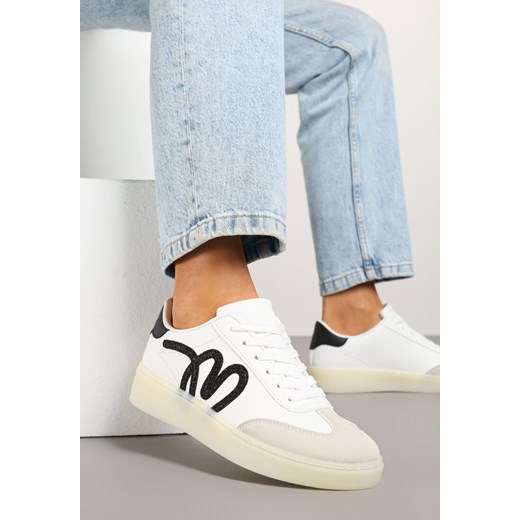 Białe Sneakersy Klasyczne Tenisówki z Abstrakcyjną Aplikacją Ailinne ze sklepu renee.pl w kategorii Buty sportowe damskie - zdjęcie 178493579