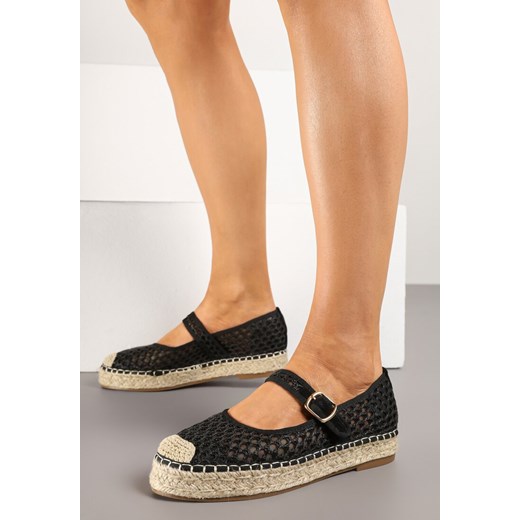 Czarne Siateczkowe Espadryle na Podeszwie z Juty Zapinane na Sprzączkę Geniffia ze sklepu renee.pl w kategorii Espadryle damskie - zdjęcie 178494538