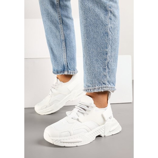 Białe Sneakersy w Streetwearowym Stylu z Ozdobnym Rzepem Akkaria Renee 40 renee.pl okazja