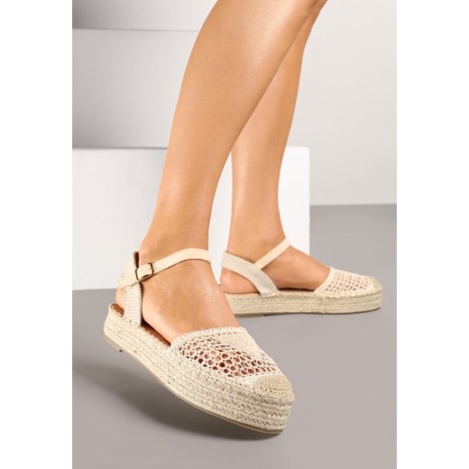 Beżowe Sandały w Stylu Espadryli z Plecioną Platformą i Cholewką Elisova ze sklepu renee.pl w kategorii Espadryle damskie - zdjęcie 178495948