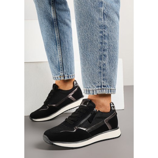 Czarne Sneakersy Ozdobione Suwakiem i Metalicznymi Wstawkami Alua ze sklepu renee.pl w kategorii Czółenka - zdjęcie 178496128