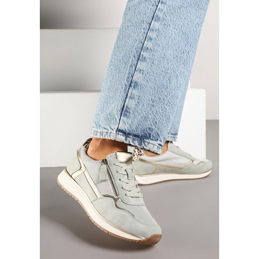 Jasnozielone Sneakersy Ozdobione Suwakiem i Metalicznymi Wstawkami Alua ze sklepu renee.pl w kategorii Buty sportowe damskie - zdjęcie 178496146