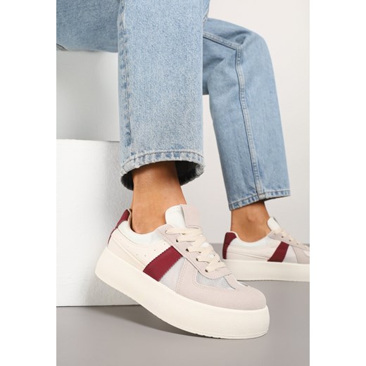 Beżowo-Bordowe Sneakersy Typu Kultowe Tenisówki na Grubej Podeszwie Nanessa ze sklepu renee.pl w kategorii Buty sportowe damskie - zdjęcie 178496206