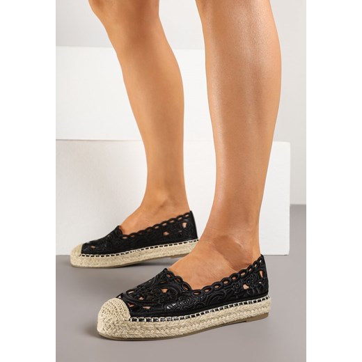 Czarne Ażurowe Espadryle Zdobione Plecionką i Koronką Nelariss ze sklepu renee.pl w kategorii Espadryle damskie - zdjęcie 178496557