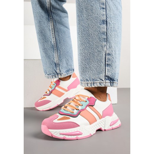 Różowo-Białe Sneakersy w Streetwearowym Stylu z Ozdobnymi Przeszyciami Isallena ze sklepu renee.pl w kategorii Buty sportowe damskie - zdjęcie 178496839
