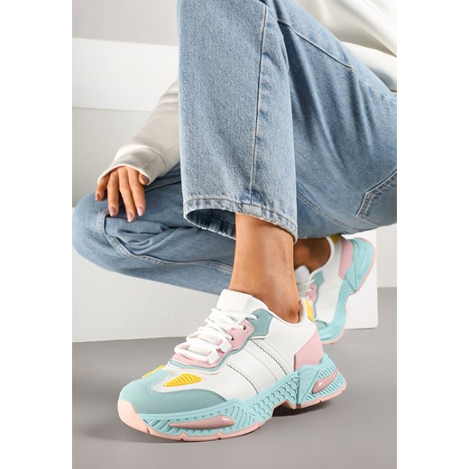 Biało-Zielone Sneakersy w Streetwearowym Stylu z Ozdobnymi Przeszyciami Isallena ze sklepu renee.pl w kategorii Buty sportowe damskie - zdjęcie 178496845