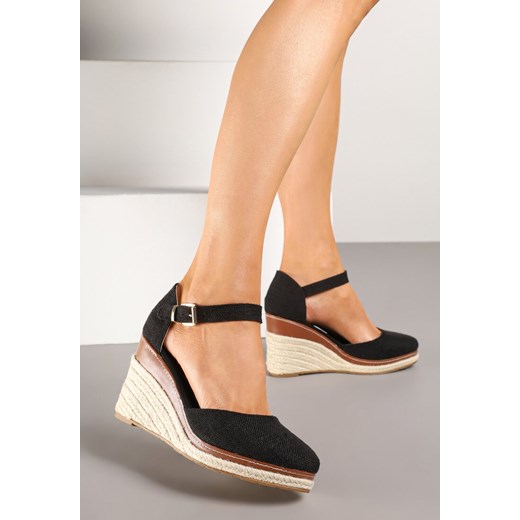 Czarne Sandały na Koturnie z Plecionką w Stylu Espadryli Alathria ze sklepu renee.pl w kategorii Espadryle damskie - zdjęcie 178497415