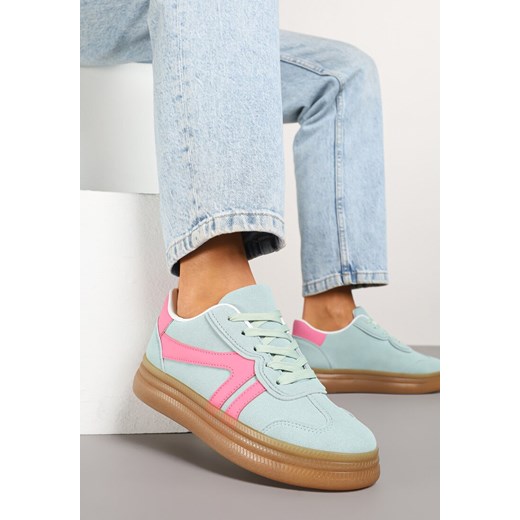 Jasnozielone Sneakersy Klasyczne Tenisówki Zdobione Przeszyciami Alatira ze sklepu renee.pl w kategorii Buty sportowe damskie - zdjęcie 178497706