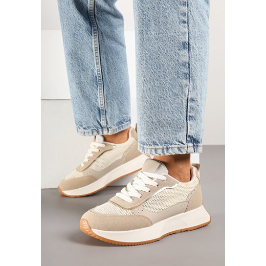 Ciemnobeżowe Sneakersy Ozdobione Geometrycznym Motywem Calgis ze sklepu renee.pl w kategorii Buty sportowe damskie - zdjęcie 178497895