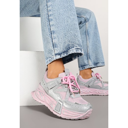 Różowo-Szare Sneakersy na Platformie z Ozdobnym Tłoczeniem Lurine ze sklepu renee.pl w kategorii Buty sportowe damskie - zdjęcie 178497919