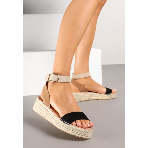 Czarne Sandały na Plecionej Podeszwie w Stylu Boho Lurienna ze sklepu renee.pl w kategorii Espadryle damskie - zdjęcie 178499157