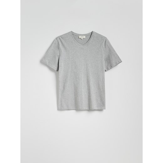 Reserved - T-shirt slim z dekoltem V - jasnoszary ze sklepu Reserved w kategorii T-shirty męskie - zdjęcie 178499836