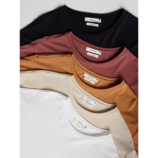 Reserved - Krótki t-shirt z modalem - beżowy Reserved XL Reserved