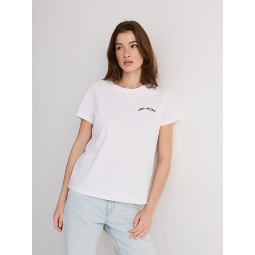 Reserved - T-shirt z haftem - biały Reserved XS Reserved