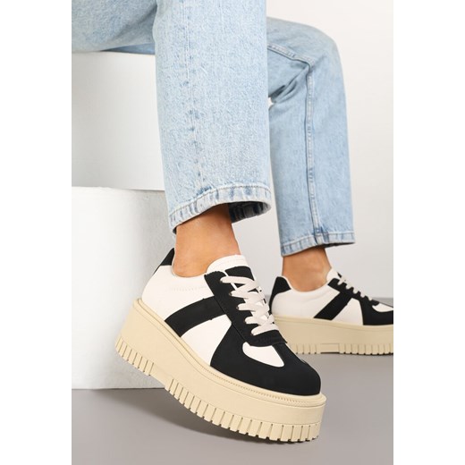 Czarno-Beżowe Sneakersy Typu Tenisówki na Żłobionej Platformie Lorreia ze sklepu renee.pl w kategorii Buty sportowe damskie - zdjęcie 178503755